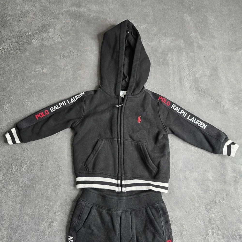 Polo Ralph Lauren Jogger Suit Full Zip Hoodie Kids Size 12 Months 2 Piece Black